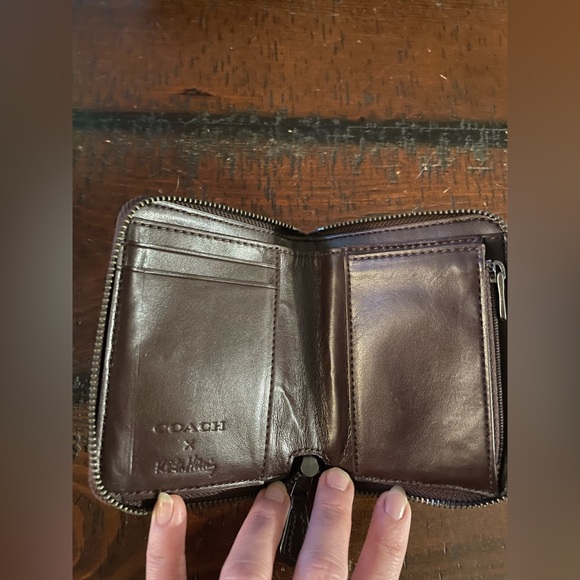 Coach X Keith Haring small zip around leather multi glitter wallet G/EC ~ - Picture 5 of 16